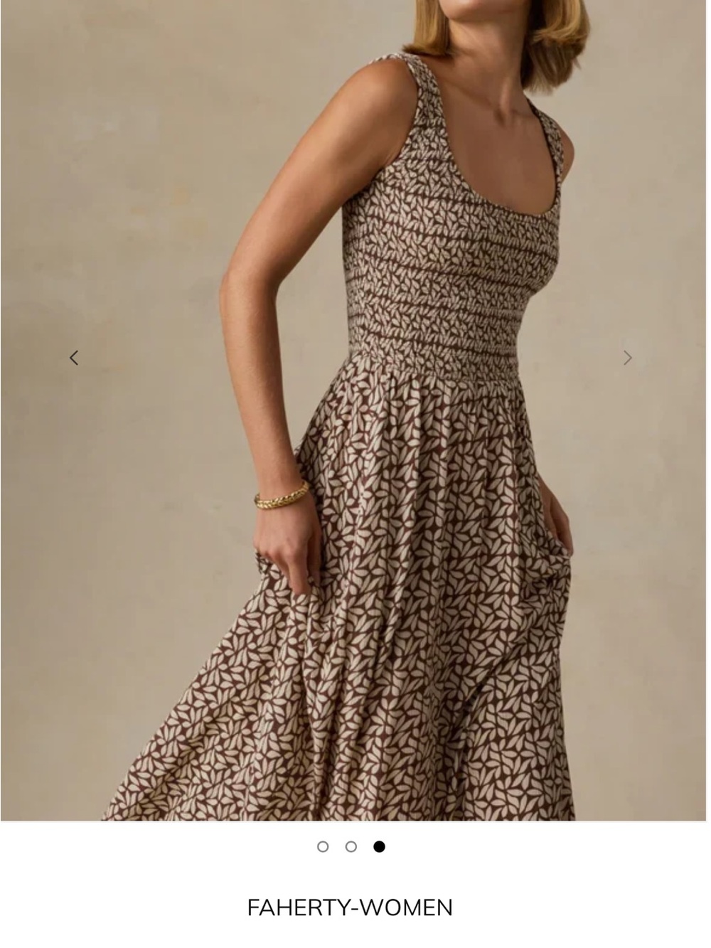 Faherty Women Brown Leaf-Print Smocked Maxi Dress